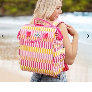 Swig Life Pink and Yellow Striped Backpack